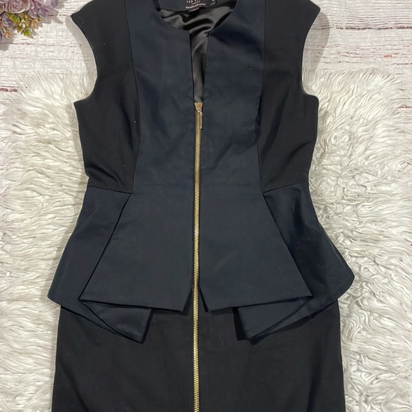 Ted Baker Jamthun Structured Peplum Full Zip Front Pencil Dress Black - Picture 10 of 11